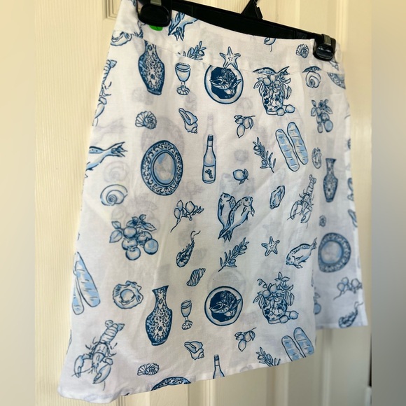 Women's White A-Line Skirt with Blue Lobster Feast Print M - Picture 4 of 11